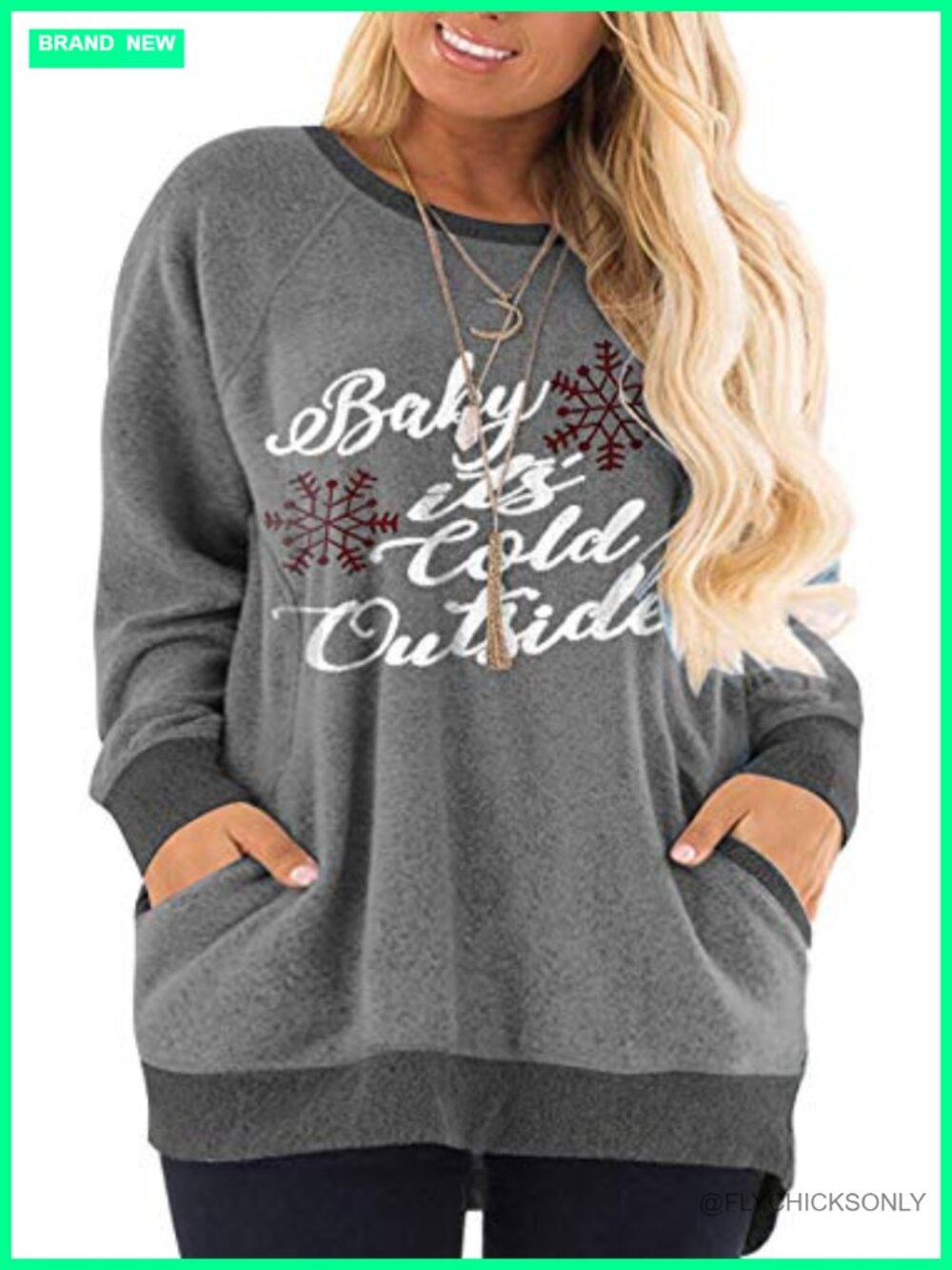 Plus Size Christmas Sweatshirt Color Block Long Sleeve Pocket Pullover Top